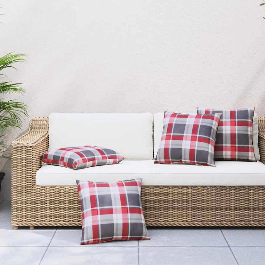 Bankkussens 4 Stuks Rood Geruit Patroon 60X60 Cm Stof