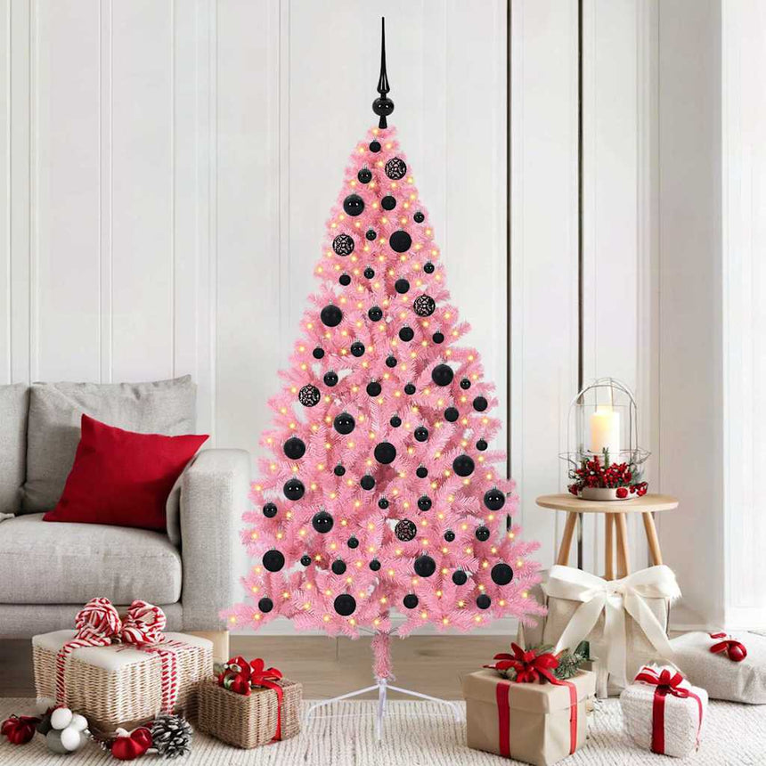 Kunststof Voorverlichte Kerstboom Met 300 Led Pvc Roze