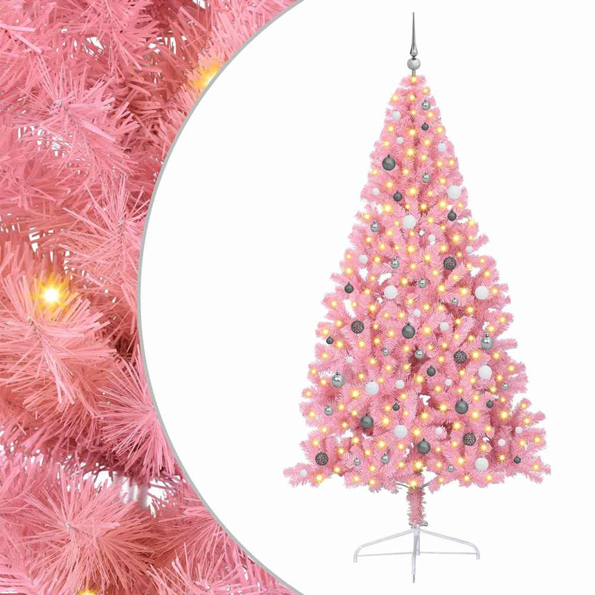 Kunststof Voorverlichte Kerstboom Met 300 Led Pvc Roze
