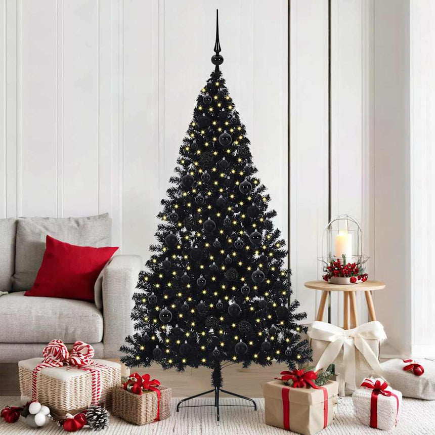 Kunststof Voorverlichte Kerstboom Met 300 Led Pvc Zwart