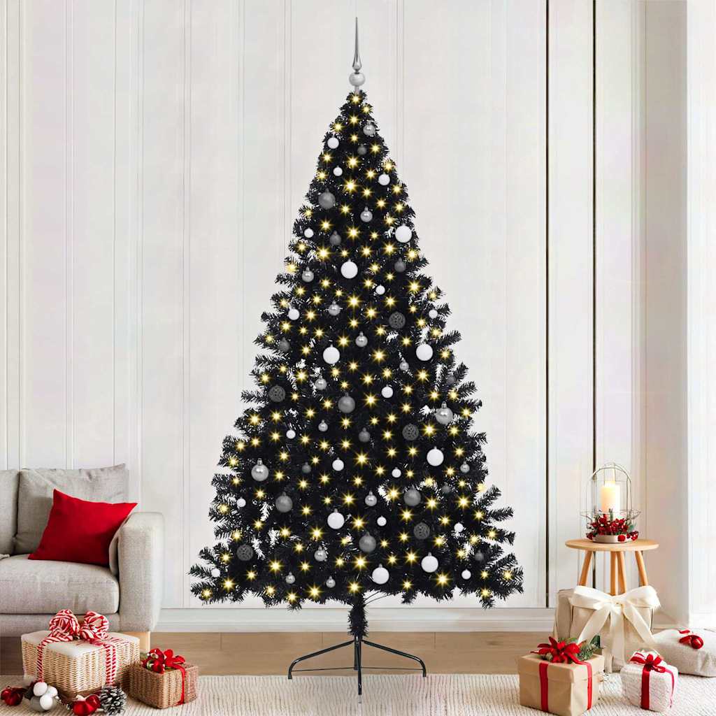 Kunststof Voorverlichte Kerstboom Met 300 Led Pvc Zwart
