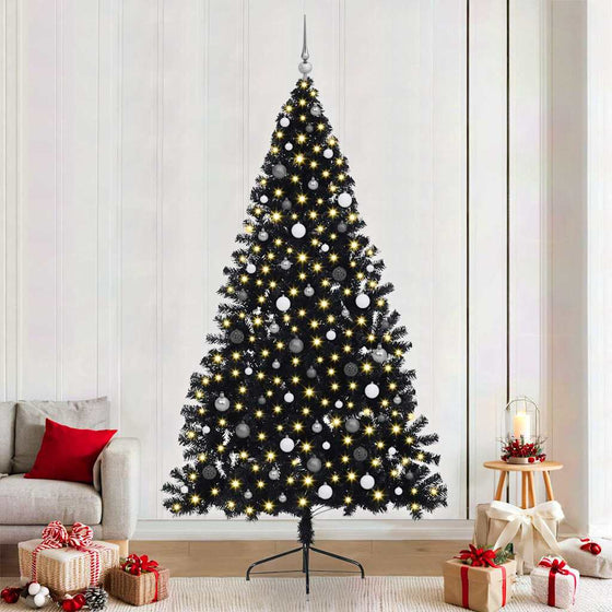 Kunststof Voorverlichte Kerstboom Met 300 Led Pvc Zwart