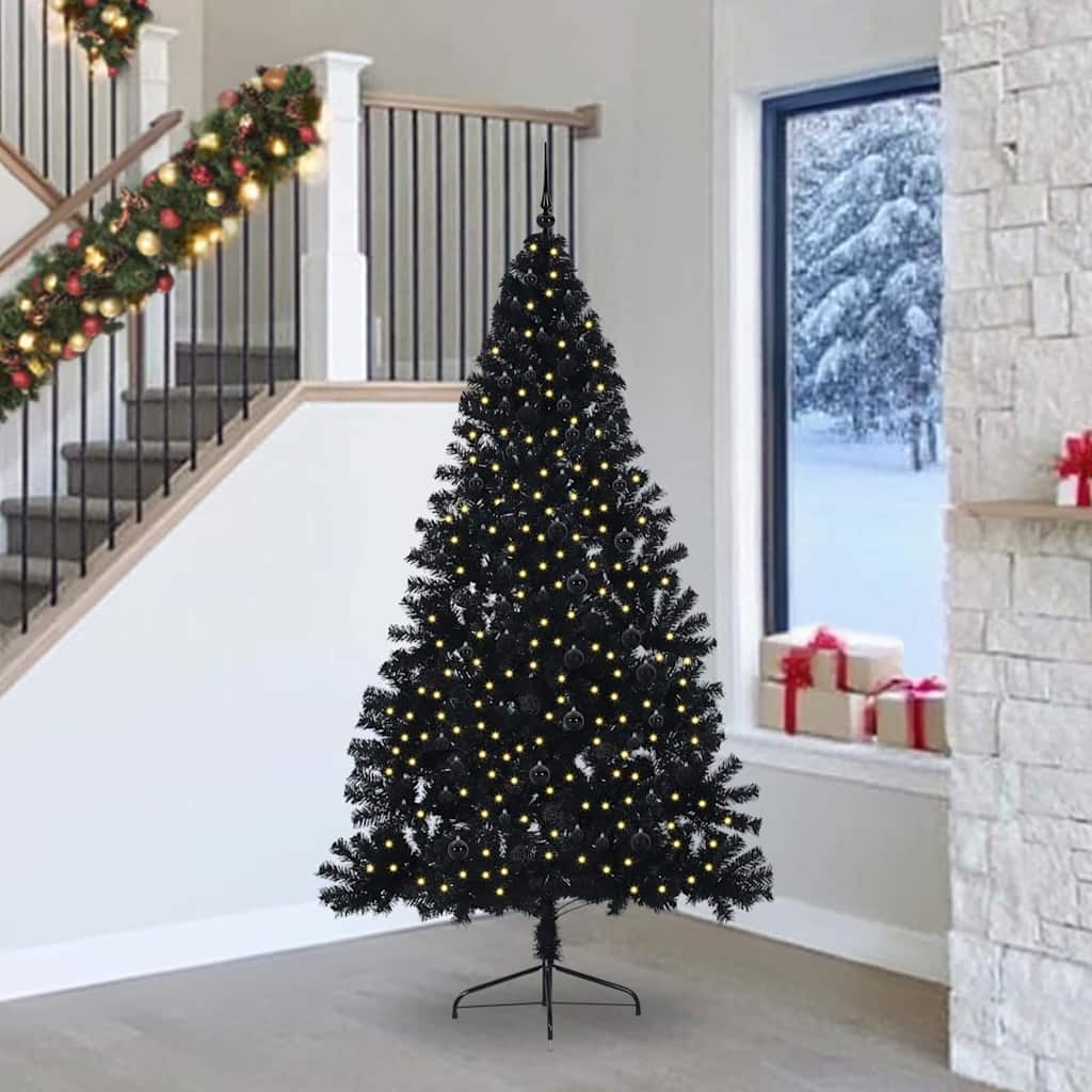 Kunststof Voorverlichte Kerstboom Met 300 Led Zwart 240 Cm Pvc Zwart