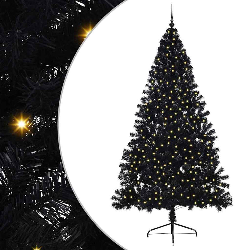 Kunststof Voorverlichte Kerstboom Met 300 Led Zwart 240 Cm Pvc Zwart