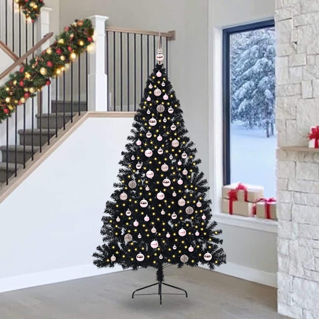 Kunststof Voorverlichte Kerstboom Met 300 Led Zwart 240 Cm Pvc Zwart