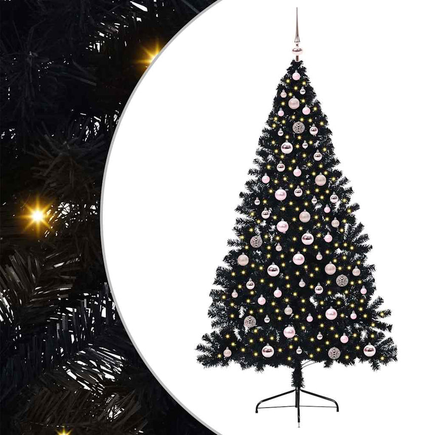 Kunststof Voorverlichte Kerstboom Met 300 Led Zwart 240 Cm Pvc Zwart