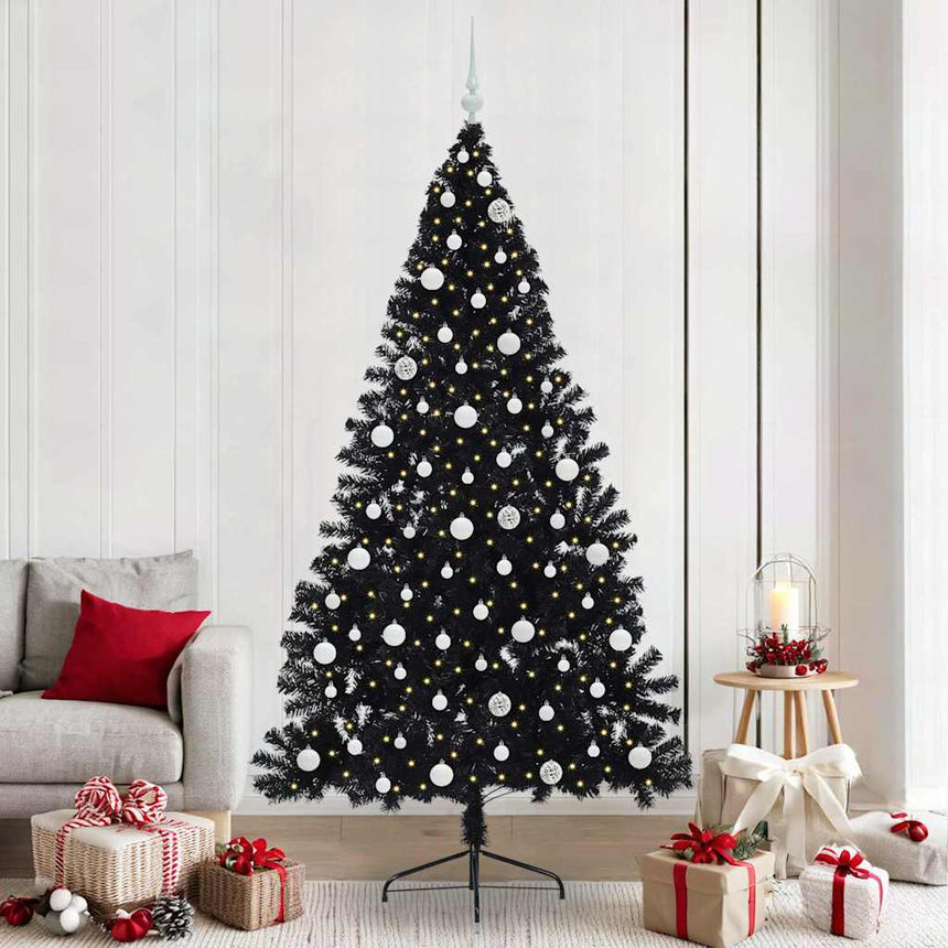 Kunststof Voorverlichte Kerstboom Met 300 Led Zwart 240 Cm Pvc