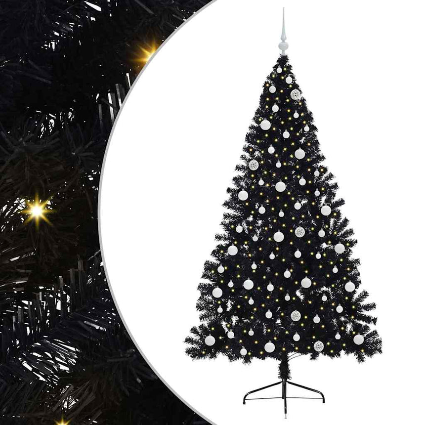 Kunststof Voorverlichte Kerstboom Met 300 Led Zwart 240 Cm Pvc