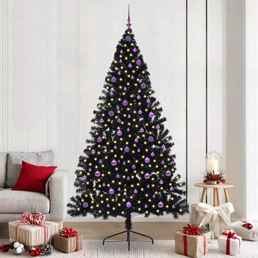 Kunststof Voorverlichte Kerstboom Met 300 Led Zwart 240 Cm Pvc Zwart
