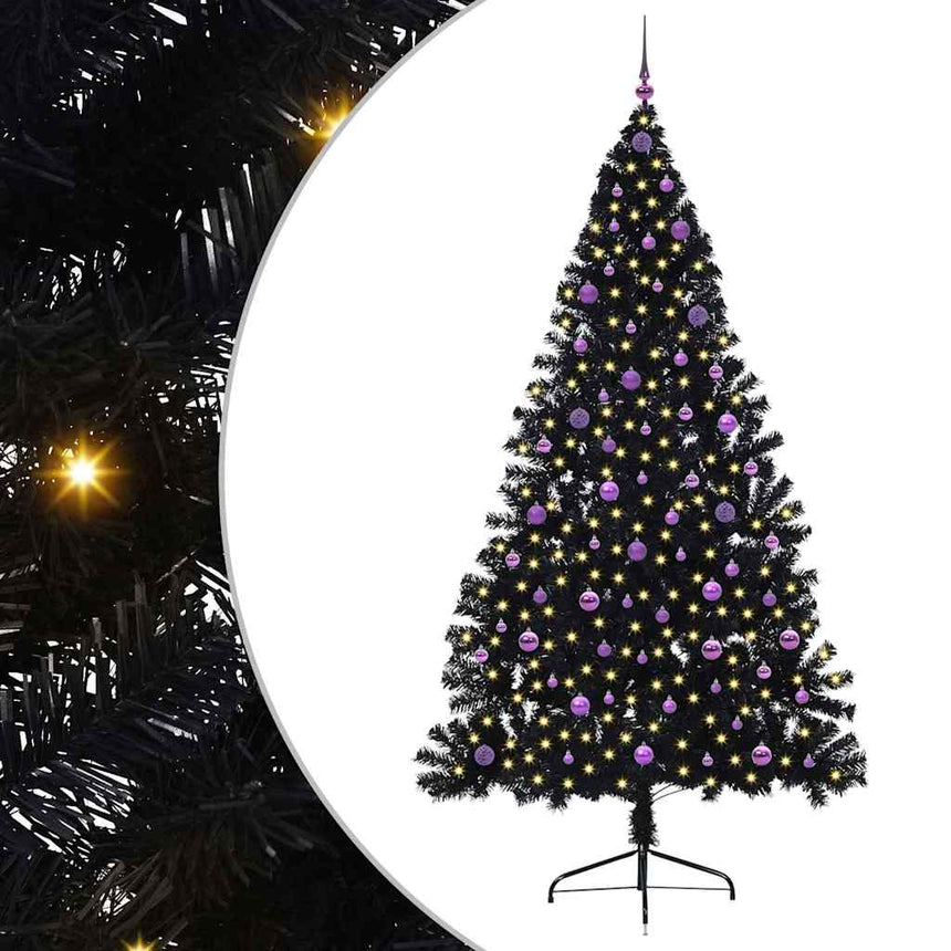 Kunststof Voorverlichte Kerstboom Met 300 Led Zwart 240 Cm Pvc Zwart