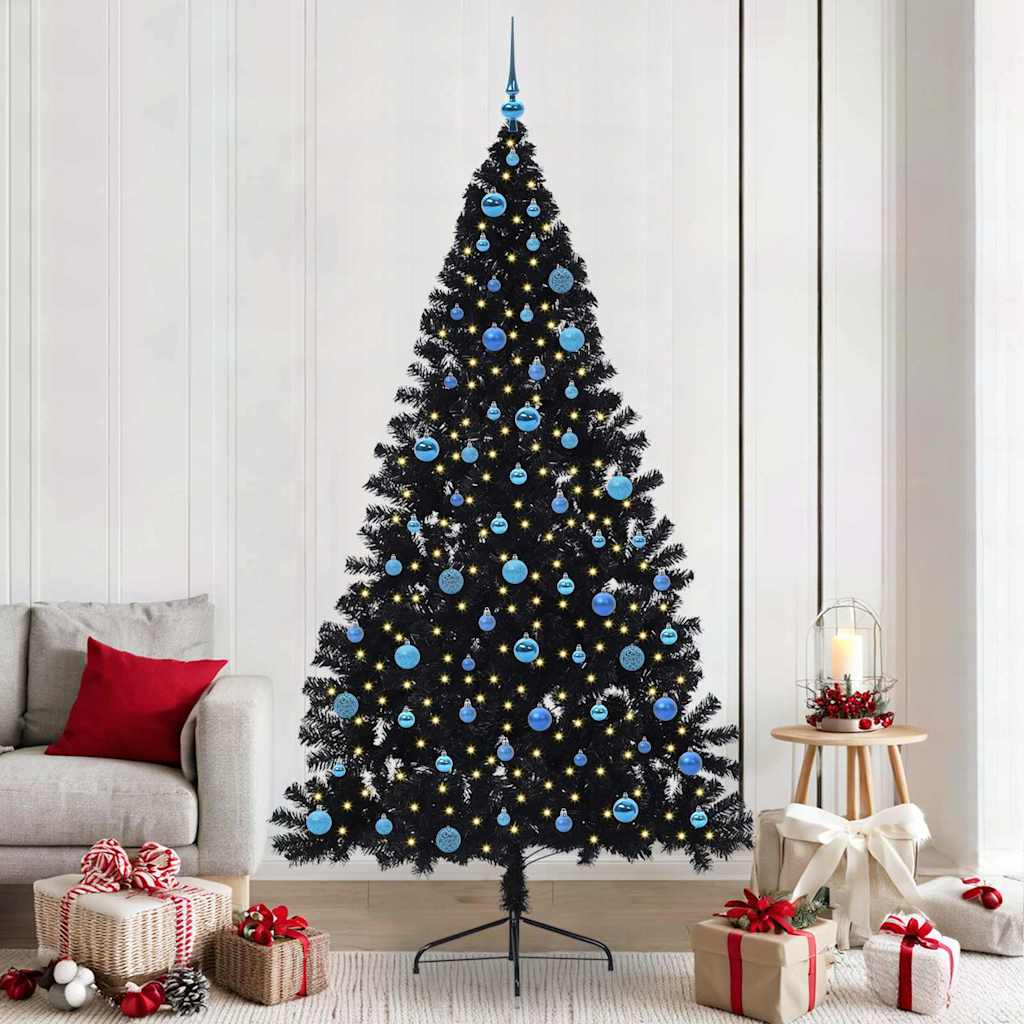 Kunststof Voorverlichte Kerstboom Met 300 Led Zwart 240 Cm Pvc Zwart
