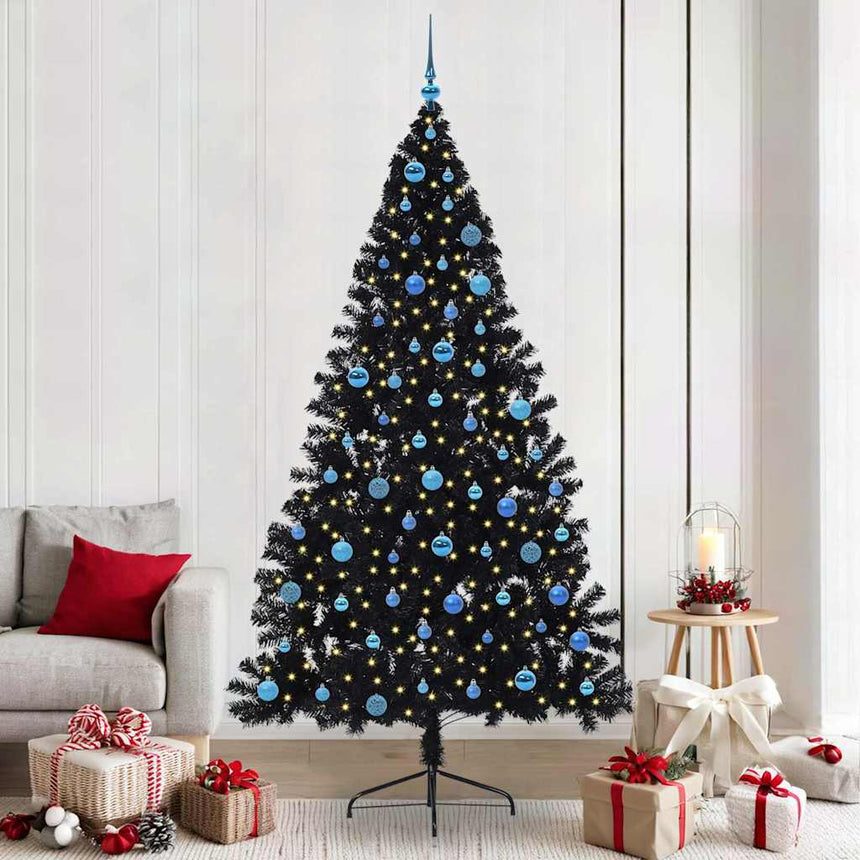 Kunststof Voorverlichte Kerstboom Met 300 Led Zwart 240 Cm Pvc Zwart