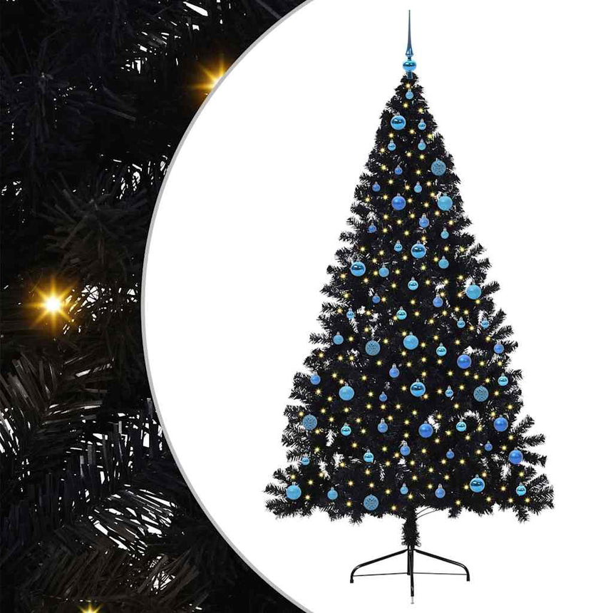Kunststof Voorverlichte Kerstboom Met 300 Led Zwart 240 Cm Pvc Zwart