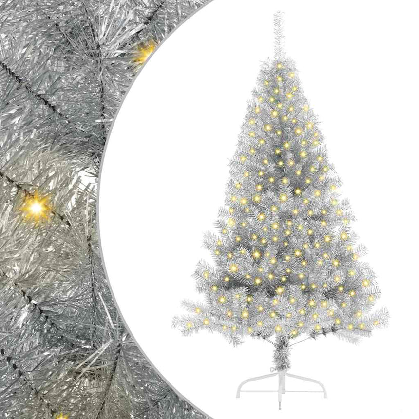 Kunststof Voorverlichte Kerstboom Met 300 Led Zilver Pet Zilverkleurig
