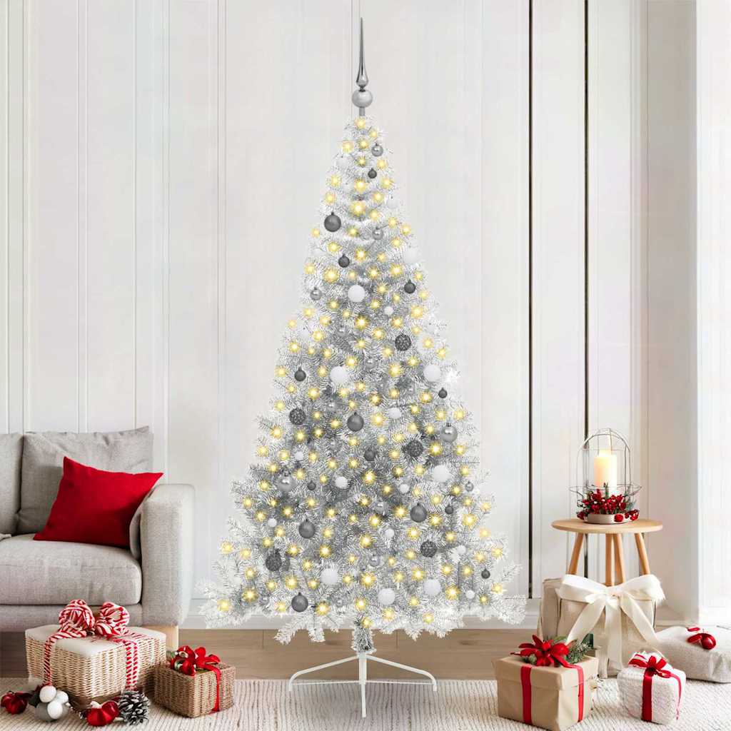 Kunststof Voorverlichte Kerstboom Met 300 Led Pet Zilver