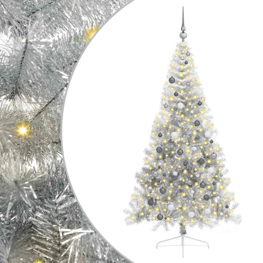 Kunststof Voorverlichte Kerstboom Met 300 Led Pet Zilver