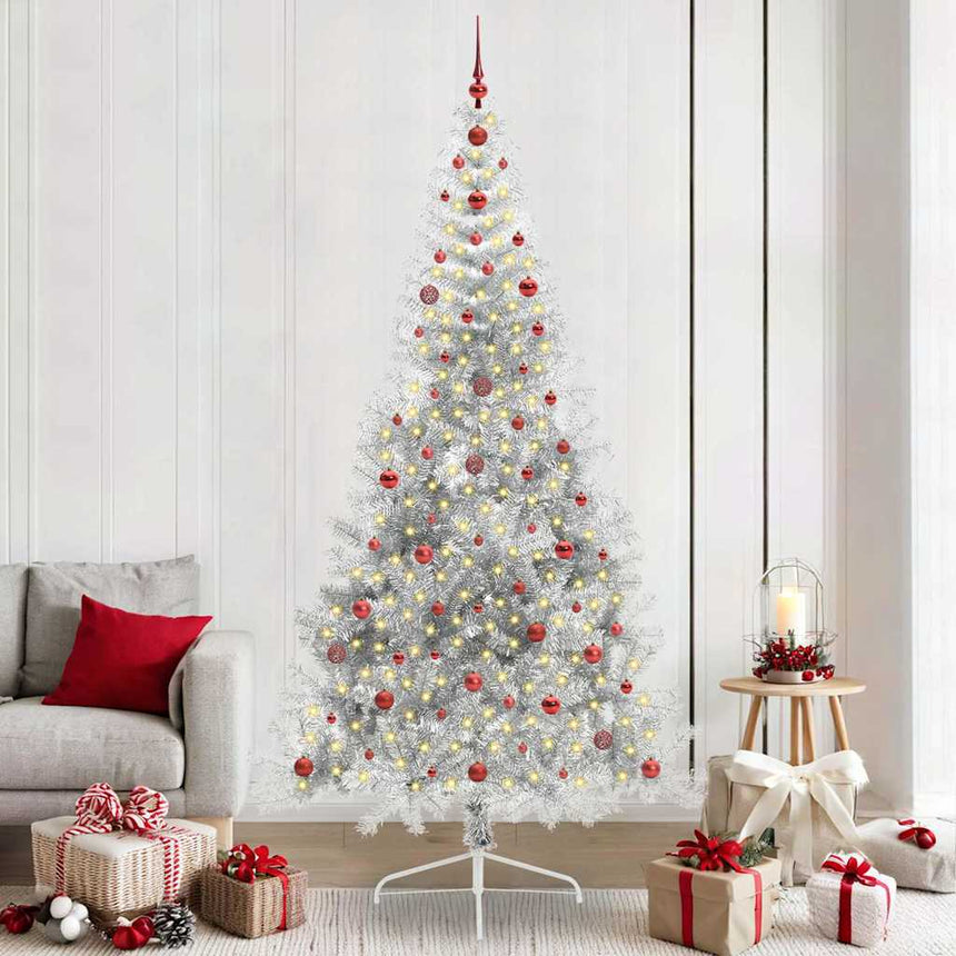 Kunststof Voorverlichte Kerstboom Met 300 Led Pet Zilver