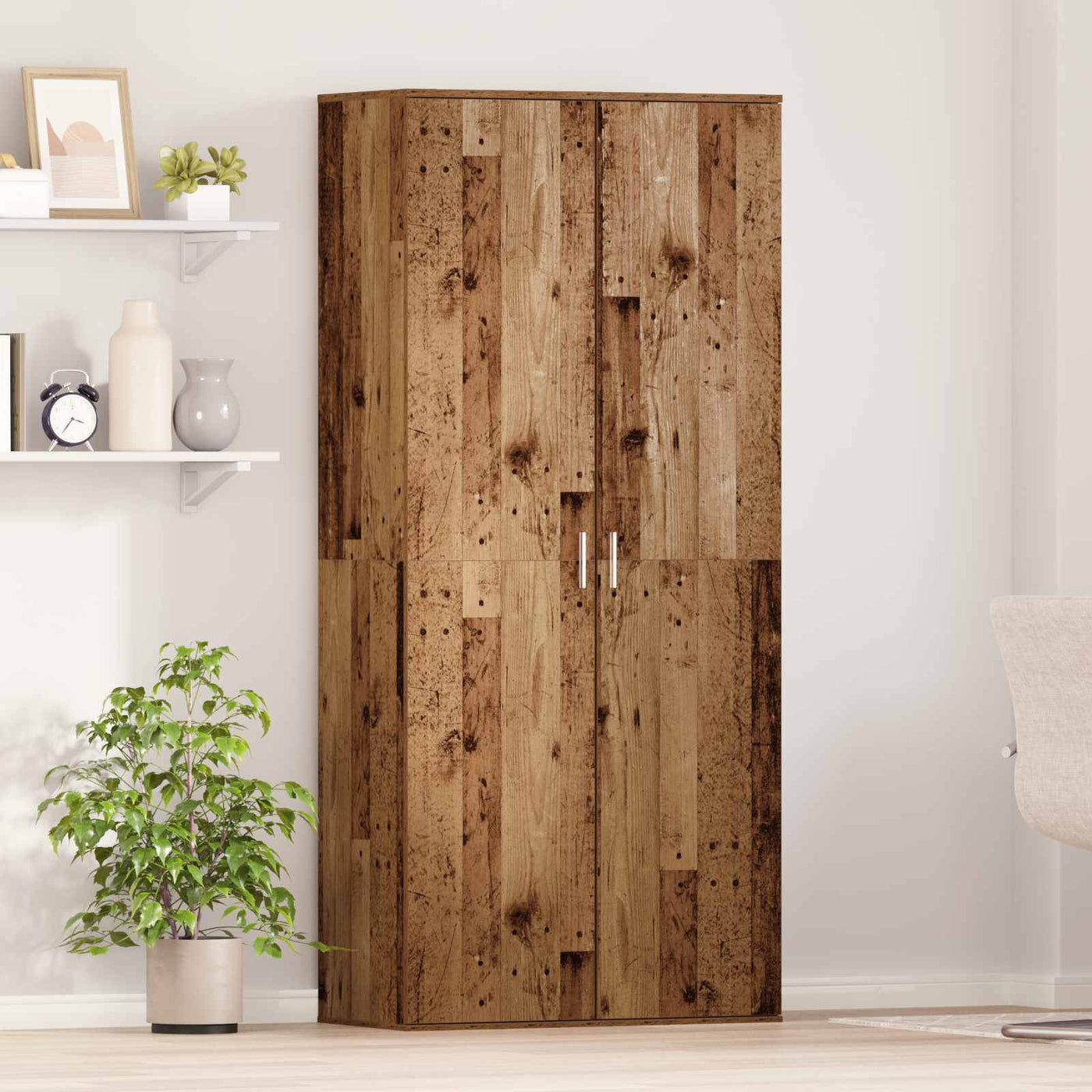 Highboard Met Plank 80 X 39 X 178 Cm Bewerkt Hout