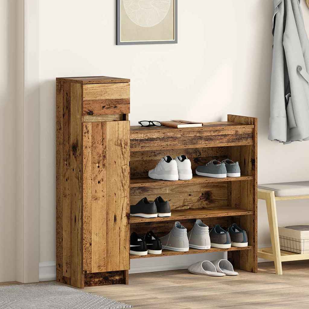 Schoenenkast Met Lade Oudhout 100,5 X 28 X 100 Cm Bewerkt Hout