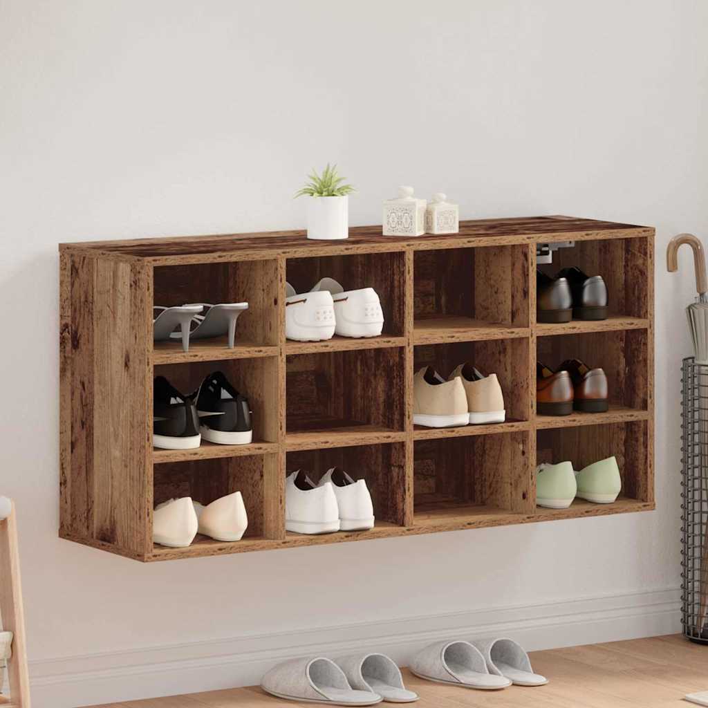 Schoenenkast Met Plank Oudhout Bewerkt Hout