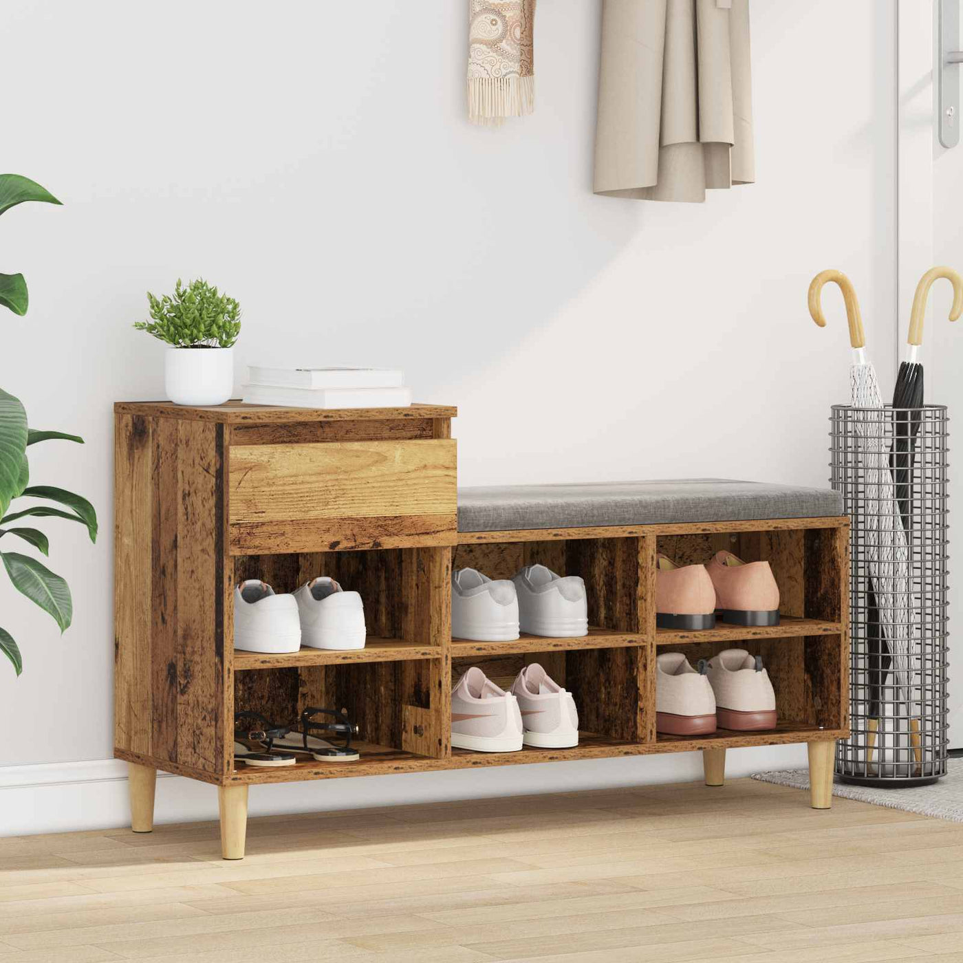 Schoenenkast Met Lade Oudhout 102 X 36 X 60 Cm Bewerkt Hout