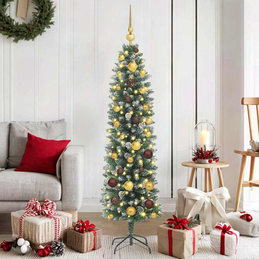 Kunstmatige Slanke Kerstboom Met 300 Led Groen En Wit
