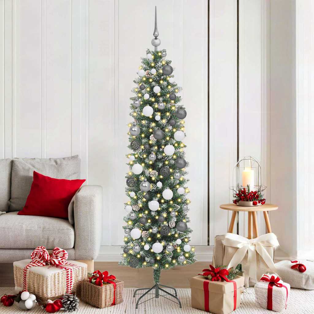 Kunstmatige Slanke Kerstboom Met 300 Led Groen En Wit