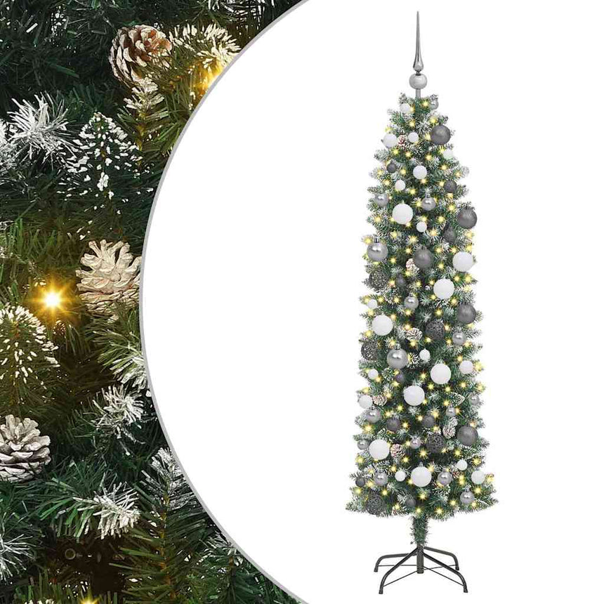 Kunstmatige Slanke Kerstboom Met 300 Led Groen En Wit