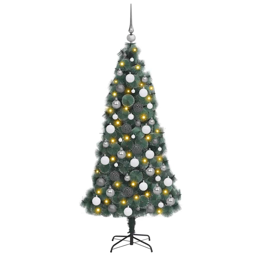 Kunstmatige Voorverlichte Kerstboom Met Ballenset Groen
