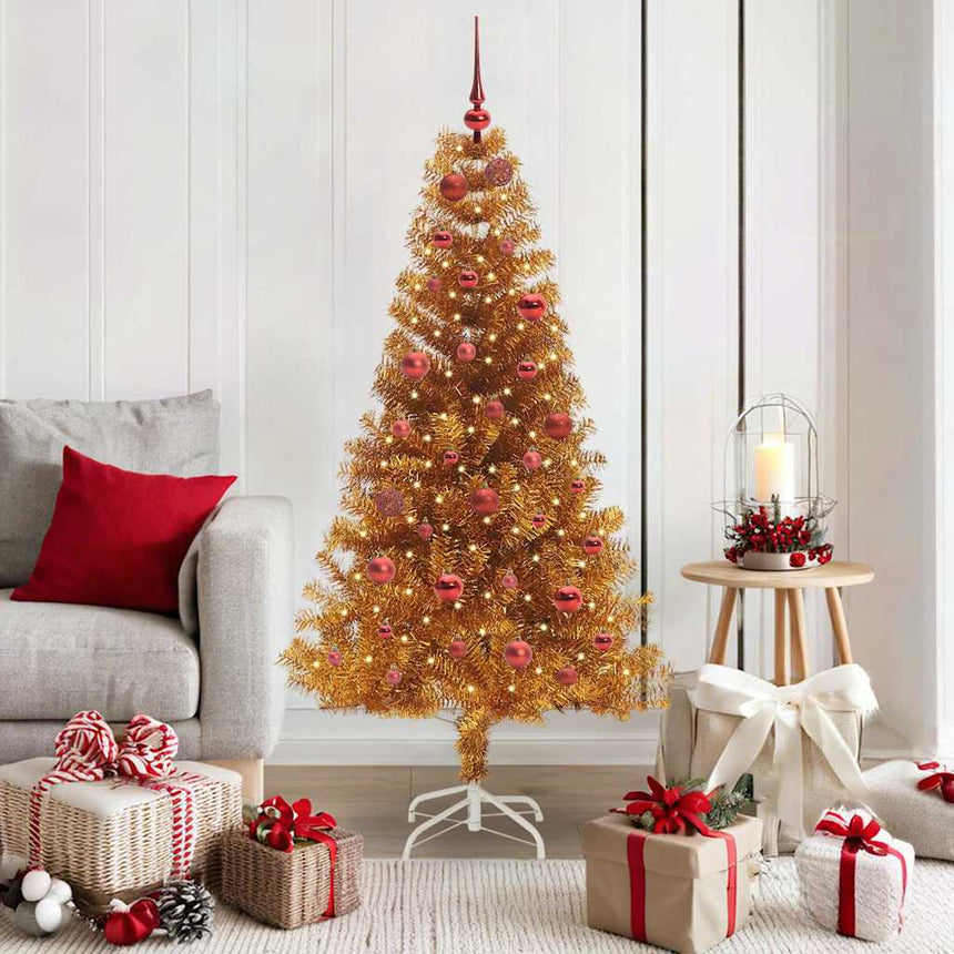 Kerstboom Met 150 Led Met Standaard Goud 150 Cm Pet