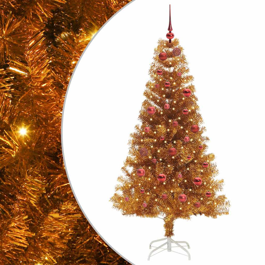 Kerstboom Met 150 Led Met Standaard Goud 150 Cm Pet