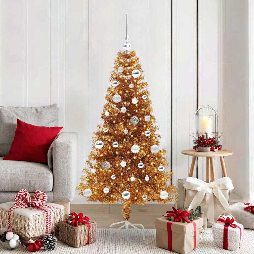 Kerstboom Met 150 Led Met Standaard Goud 150 Cm Pet Goud
