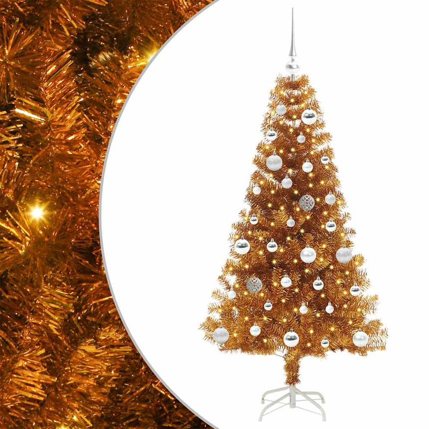 Kerstboom Met 150 Led Met Standaard Goud 150 Cm Pet Goud