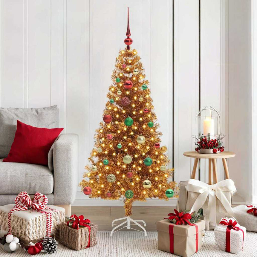 Kerstboom Met 150 Led Met Standaard Goud 150 Cm Pet