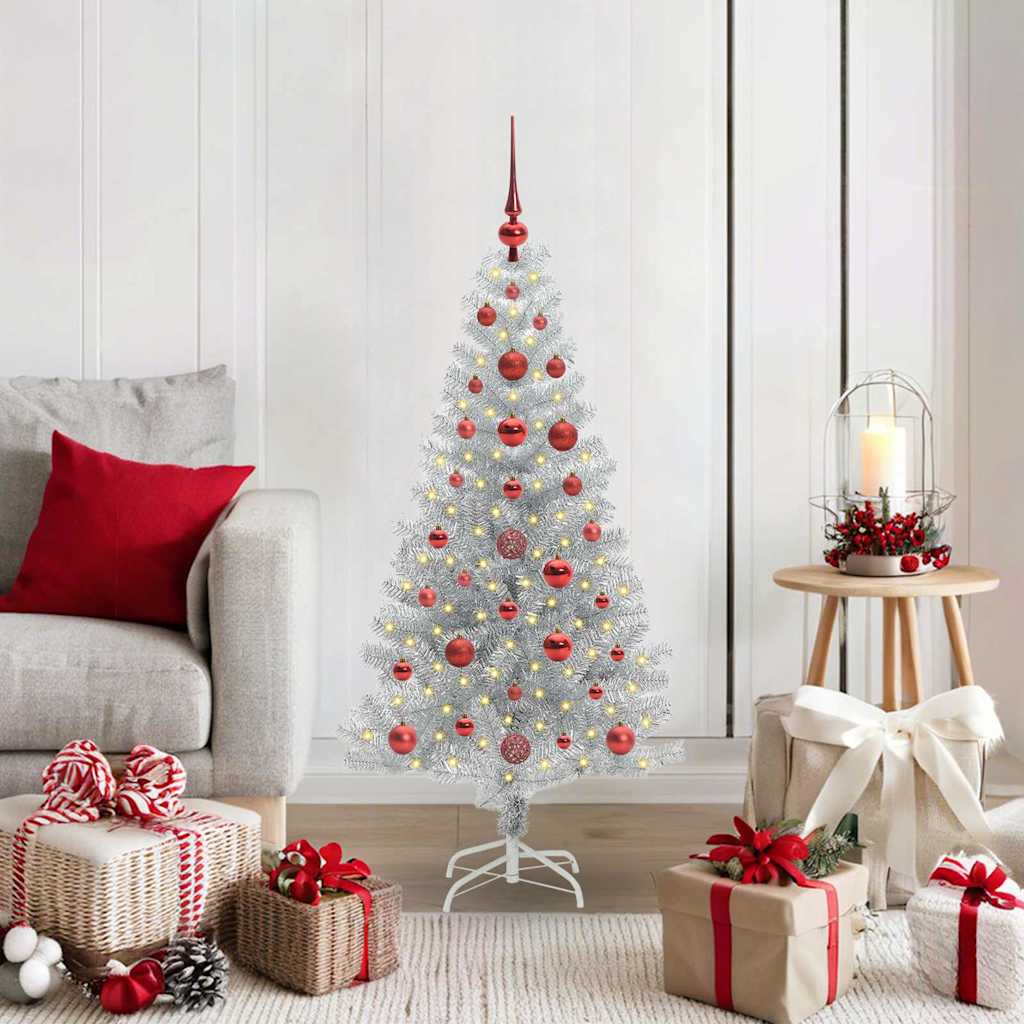 Kerstboom Met 150 Led Met Standaard Pet Zilver