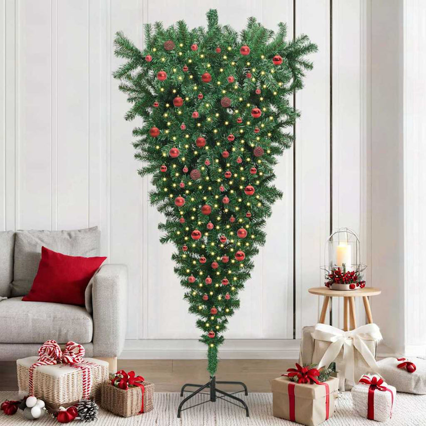 Ondersteboven Kunstmatige Voorgelichte Kerstboom Groen 180 Cm