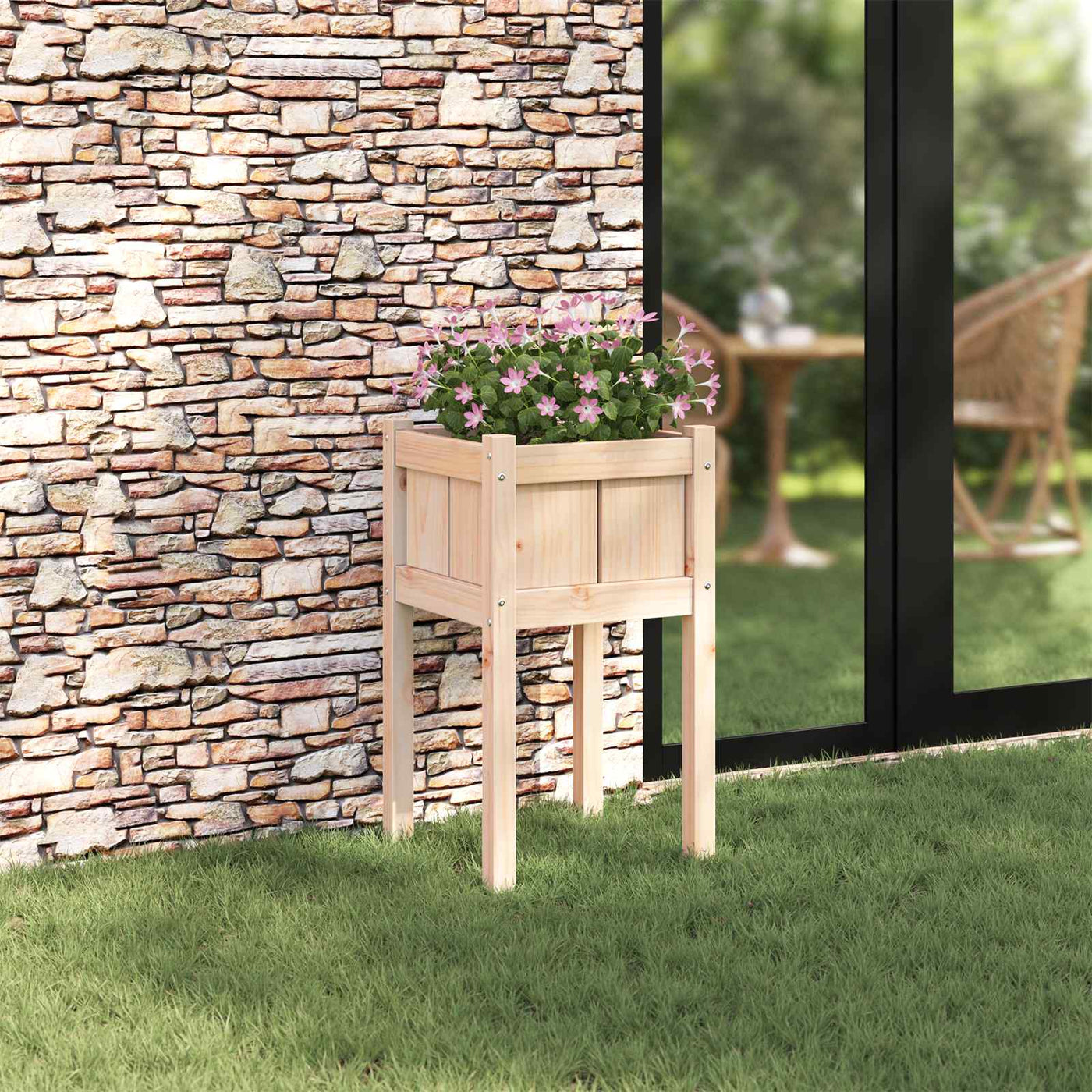 Tuin Plantpot Natuur 40 X 40 X 70 Cm Massief Grenenhout