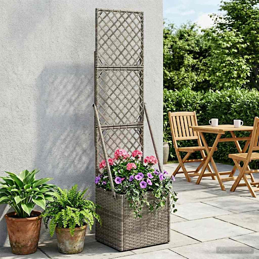 Tuinplanter Met Trellis Grijs Poly Rattan