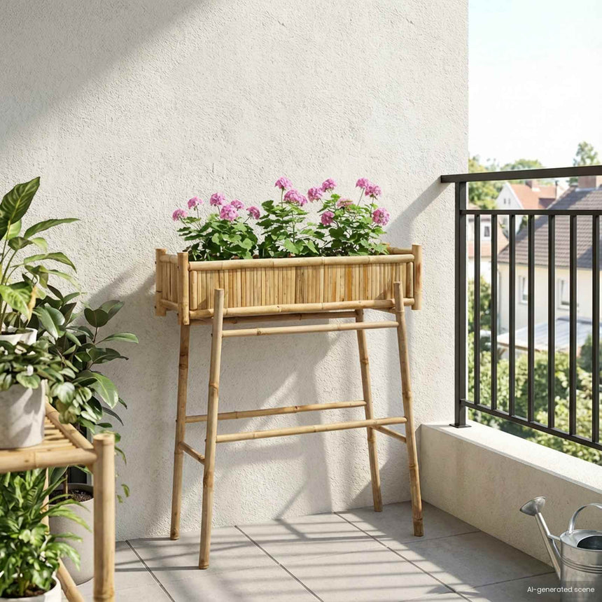 Tuin Planter Met Houder Naturel 100 X 38 X 74 Cm Bamboe