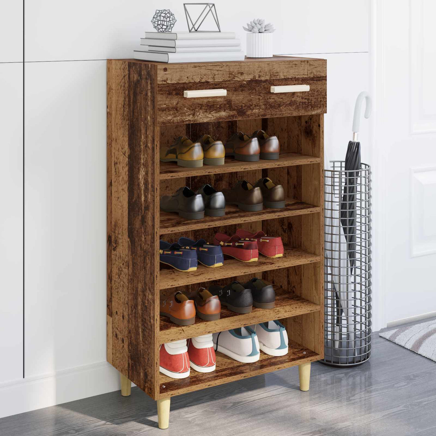 Schoenenkast Met Lade Oudhout 60 X 35 X 105 Cm Bewerkt Hout