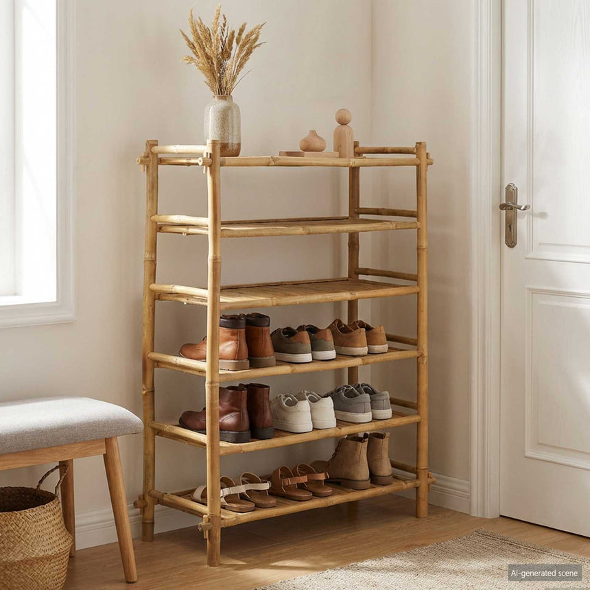 Schoenrek Met Plank Naturel 4-Niveaus Bamboe