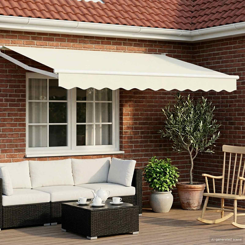Luifel Uittrekbaar 3,5X2,5 M Stof En Aluminium Crèmekleurig Crèmekleurig (Wit Frame)