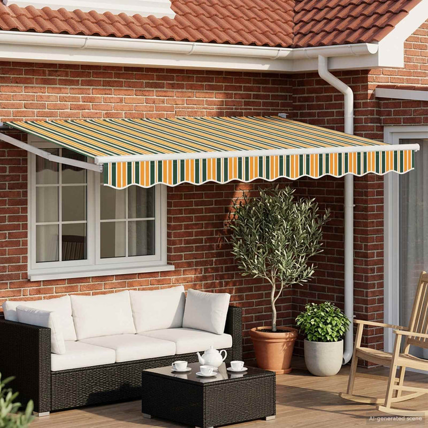 Uitschuifbare Luifel En 300 X 250 X 165 Cm Groen En Geel (Wit Frame)