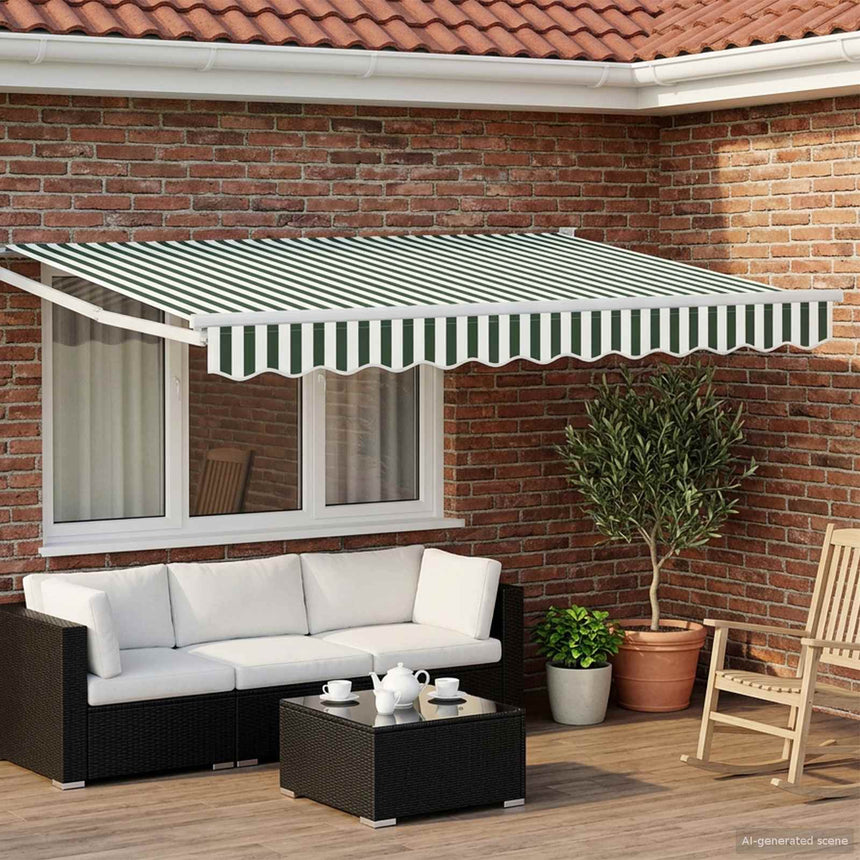 Uitschuifbare Luifel En 300 X 250 X 165 Cm Groen En Wit (Wit Frame)