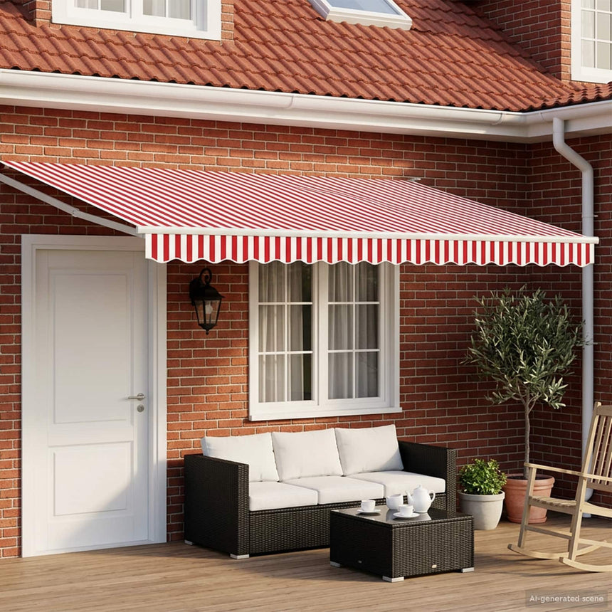 Uitschuifbare Luifel En 450 X 300 X 165 Cm Rood En Wit (Wit Frame)