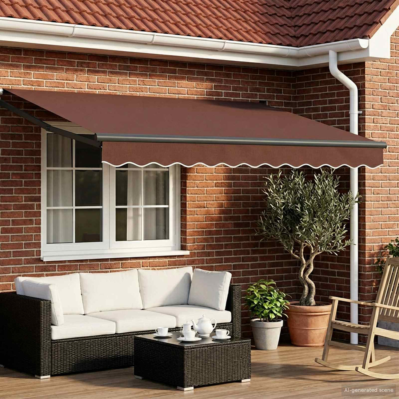 Uitschuifbare Luifel Bruin 100% Polyester En Aluminium Bruin (Anthraciet Frame)