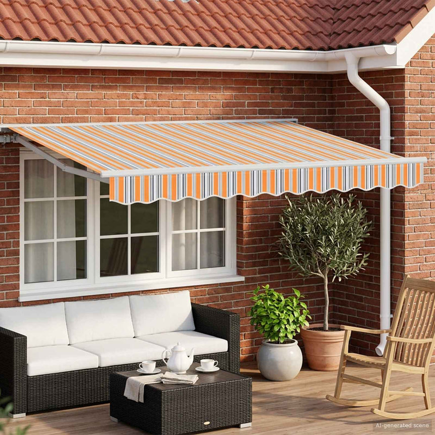 Uitschuifbare Luifel Oranje, Grijs, Blauw, En Wit (Witte Frame)