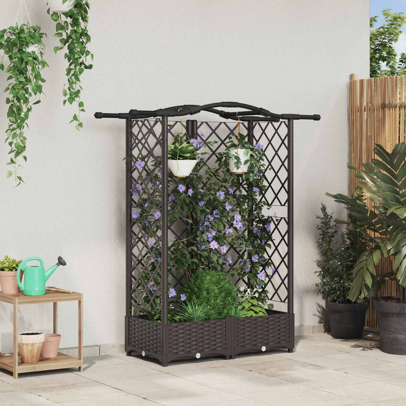 Verhoogd Bed Met Trellis En Dak 124 X 40 X 123 Cm Pp Bruin