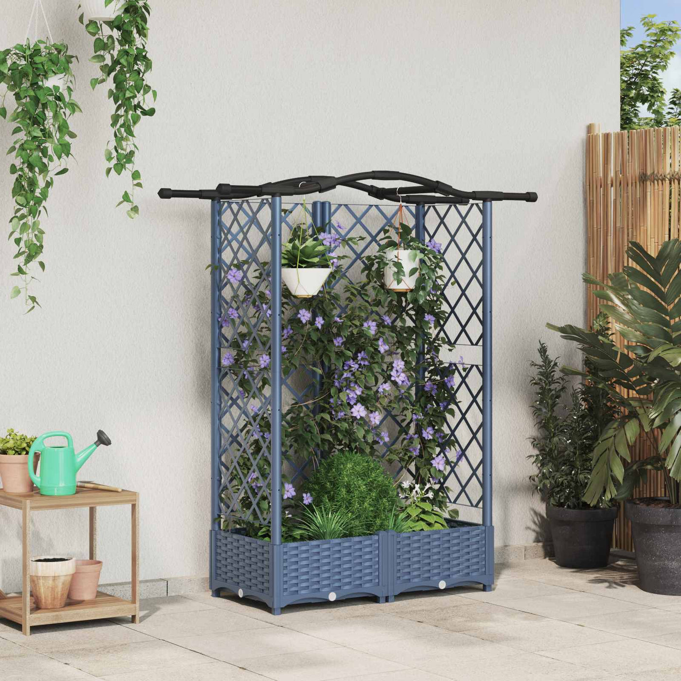 Verhoogd Bed Met Trellis En Dak 124 X 40 X 123 Cm Pp Grijs