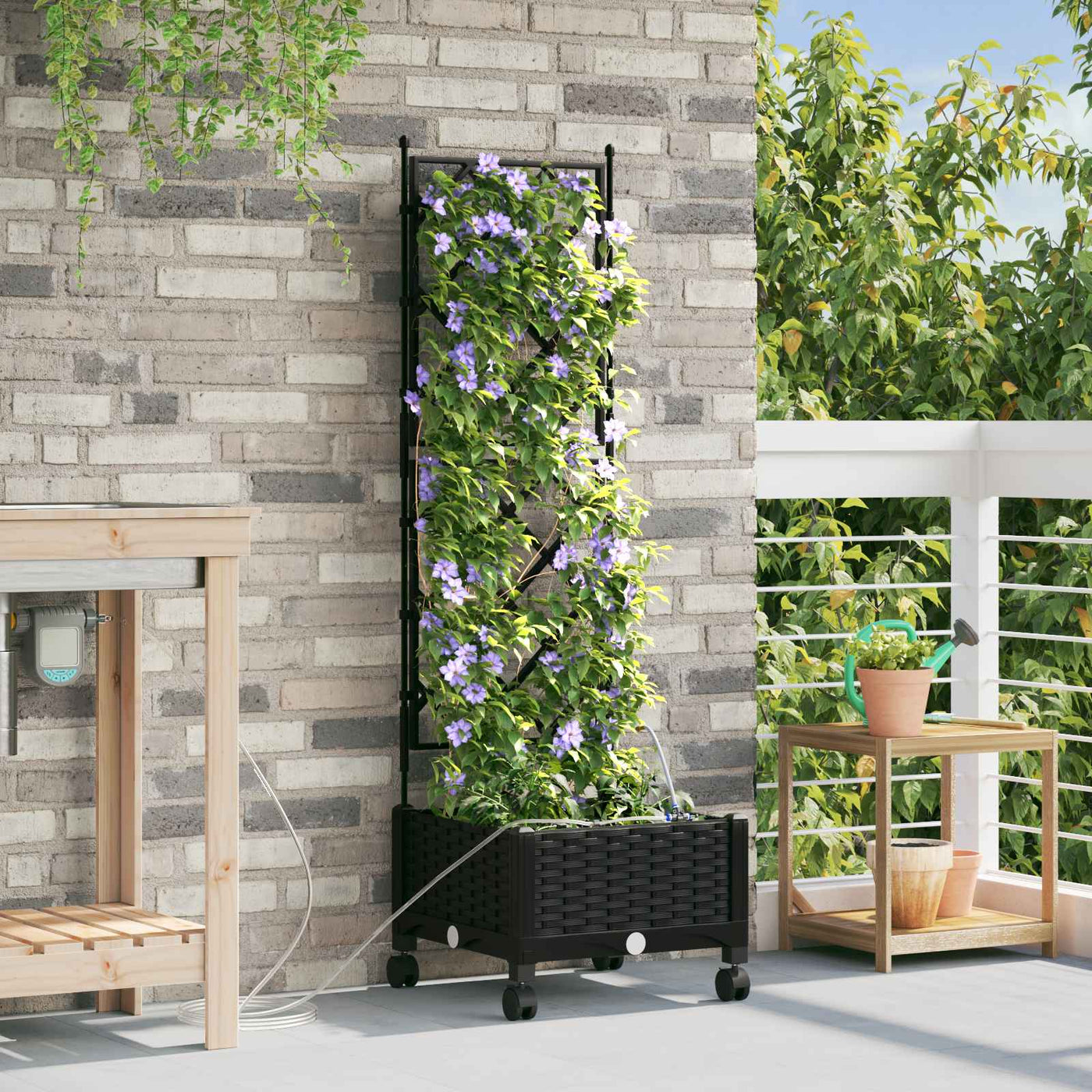 Tuin Plantenbak Met Irrigatie En Wielen 40 X 40 X 132 Cm Zwart